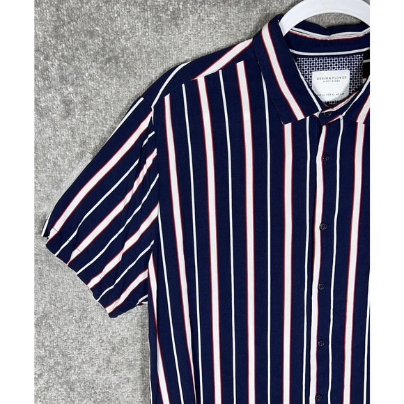 Denim & Flower Ricky Singh Blue Striped Short Sleeve Button Up Shirt Men Size XL - Picture 5 of 13